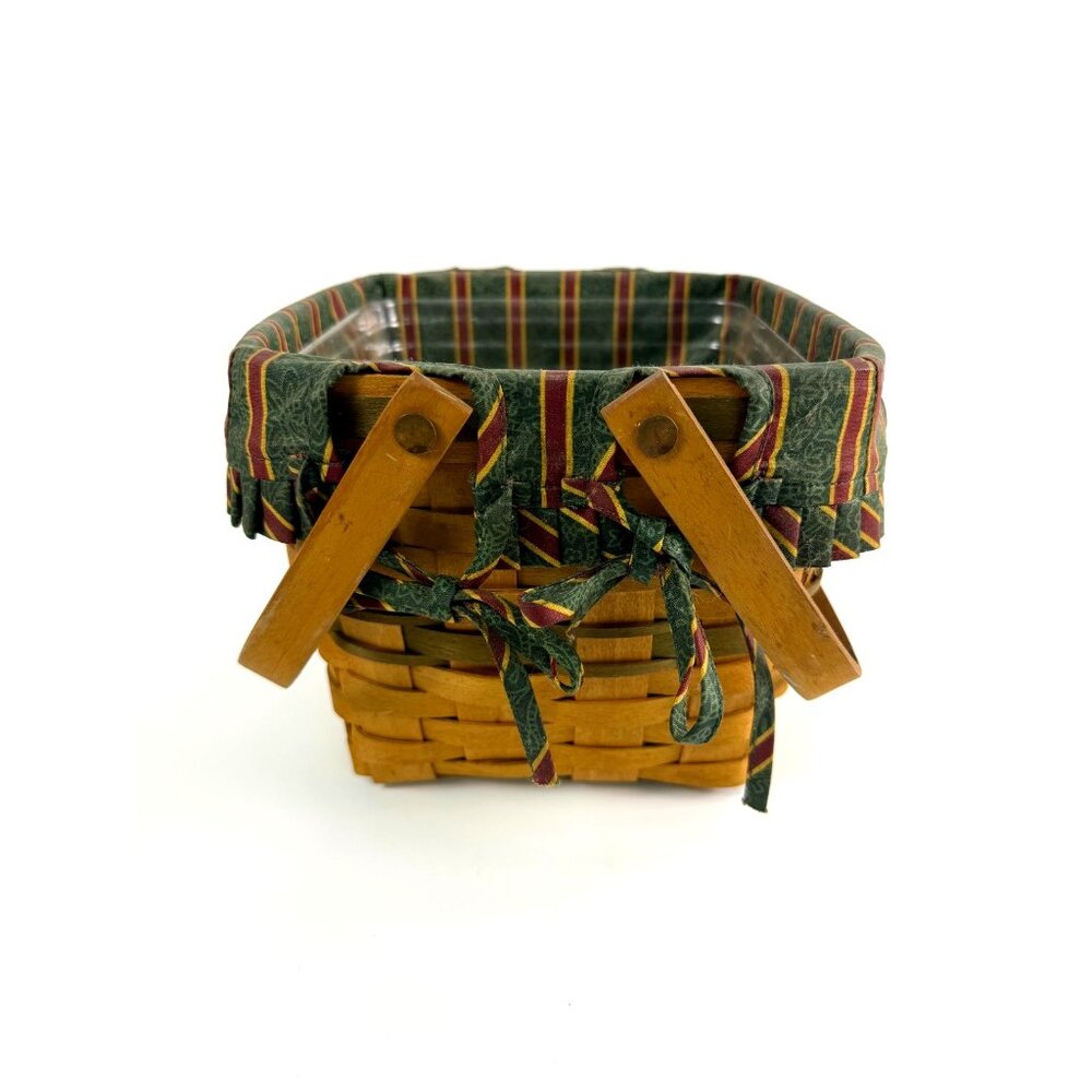 Longaberger 1995 Cranberry Basket 9" Square w/ Swivel Handles Liner & Protector - Picture 2 of 11
